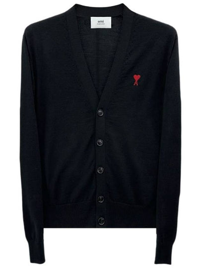 heart logo V-neck wool cardigan black - AMI - BALAAN 2