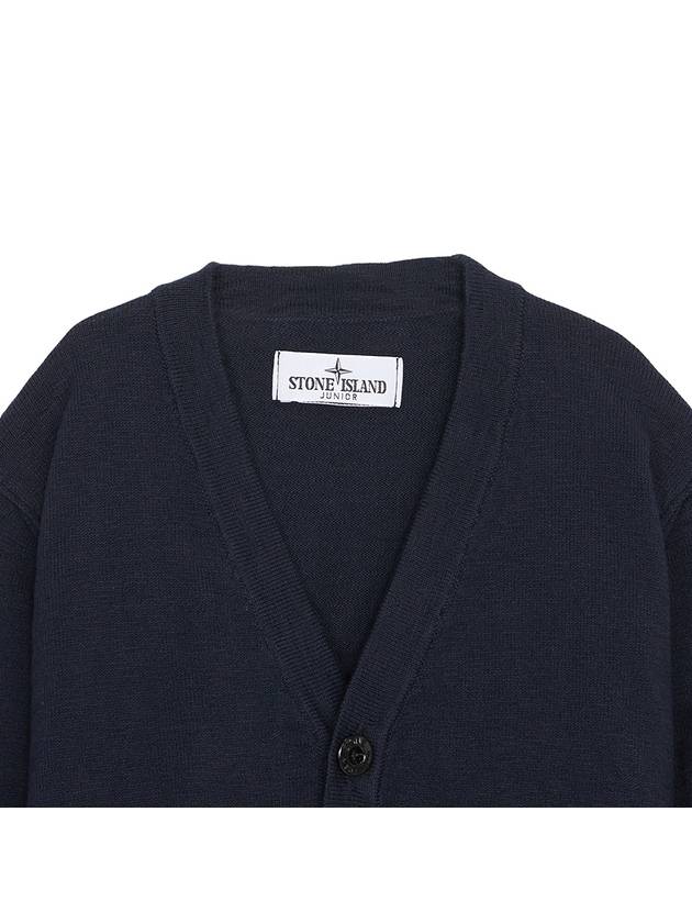 Kids Stone Island 511A1 Wappen Patch V neck Knit Cardigan Navy Blue - STONE ISLAND - BALAAN 4