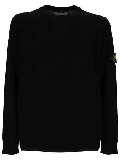 Logo Patch Round Neck Knit Top Black - STONE ISLAND - BALAAN 2