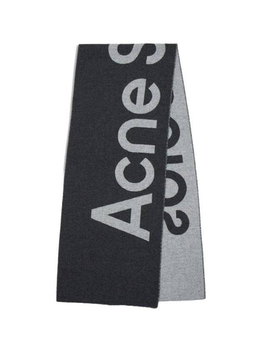 Jacquard Logo Two Tone Wool Muffler Black - ACNE STUDIOS - BALAAN 1