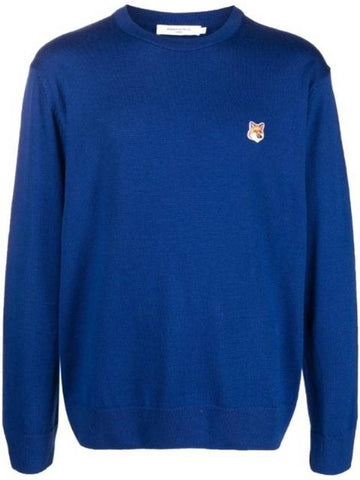 Fox Head Patch Regular Round Neck Pullover Knit Top Blue - MAISON KITSUNE - BALAAN 1