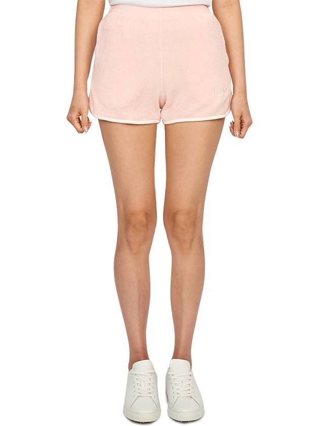 Women's Embroidered Logo Cotton Shorts Baby Pink - SPORTY & RICH - BALAAN 1