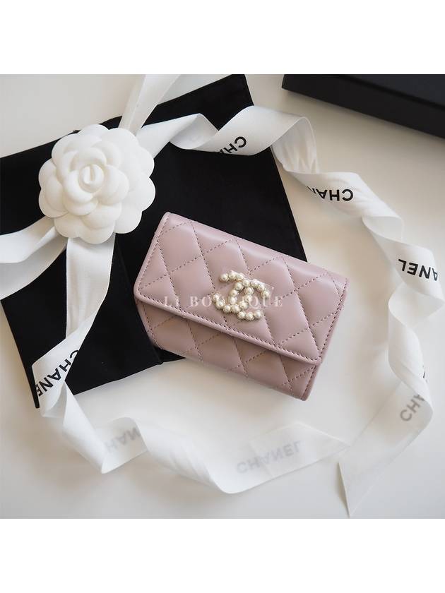 24 Pearl CC Logo Snap Flap Card Wallet Pink AP3813 - CHANEL - BALAAN 3