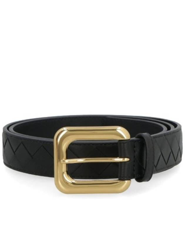 Regular Intrecciato Gold Buckle Leather Belt Black - BOTTEGA VENETA - BALAAN 2