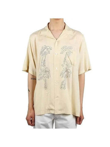 Hawaiian Embroidered Short Sleeve Shirt Beige - CELINE - BALAAN 1