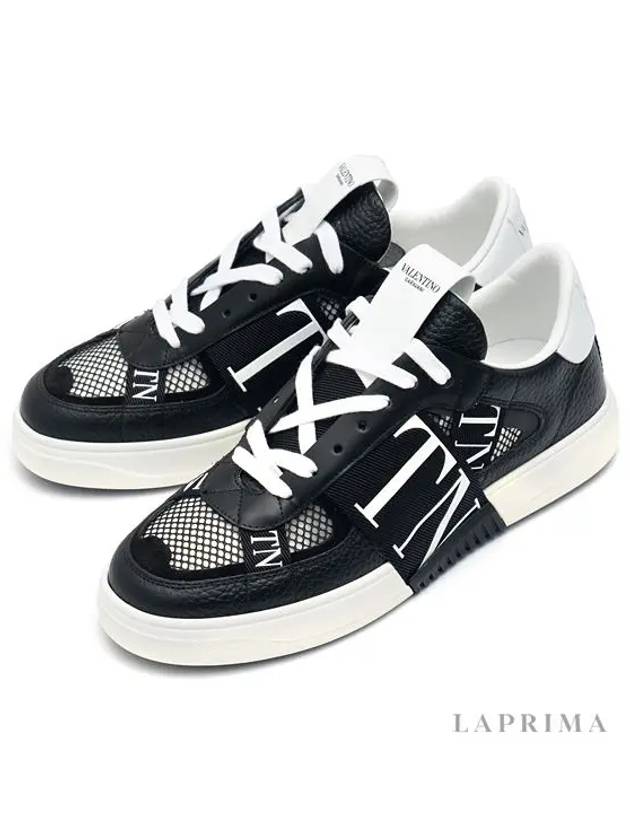 VLTN Mesh Leather Low-Top Sneakers Black - VALENTINO - BALAAN 5