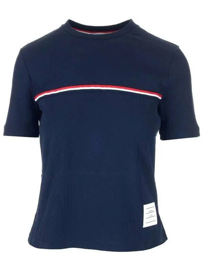 Women's High Twist Rip Stripe Short Sleeve T-Shirt Navy - THOM BROWNE - BALAAN 2