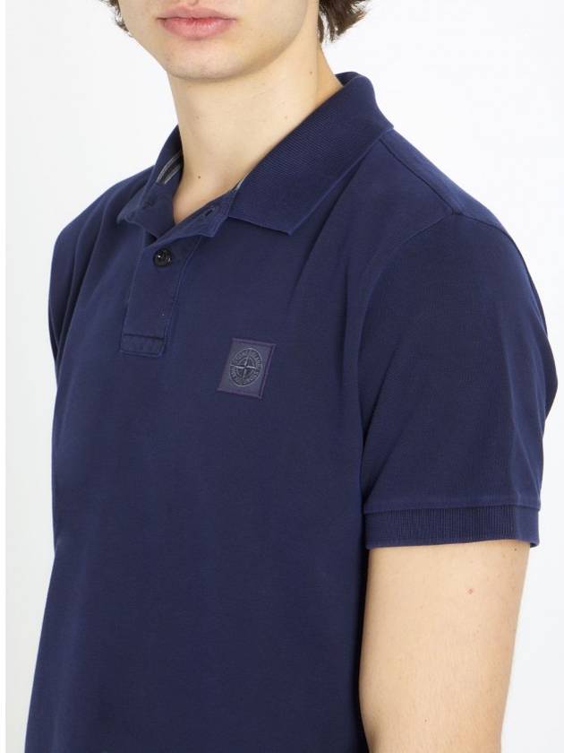 Men's Logo Patch Short Sleeve Polo Shirt Navy - STONE ISLAND - BALAAN 3