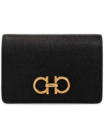 Gancini Leather Card Wallet Black - SALVATORE FERRAGAMO - BALAAN 1