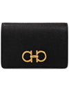 Gancini Leather Card Wallet Black - SALVATORE FERRAGAMO - BALAAN 1