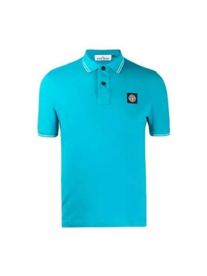 Men's Two Line Wappen Patch Cotton Short Sleeve Polo Shirt Blue - STONE ISLAND - BALAAN 2