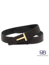 Gold Soft Grain Leather T Icon Belt Brown Black - TOM FORD - BALAAN 2