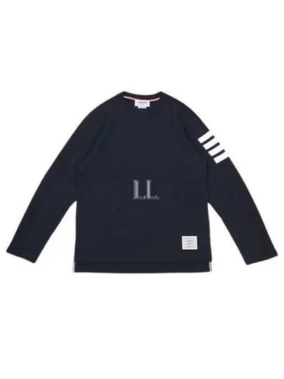 4-Bar Striped Cotton Long Sleeve T-Shirt Navy - THOM BROWNE - BALAAN 2