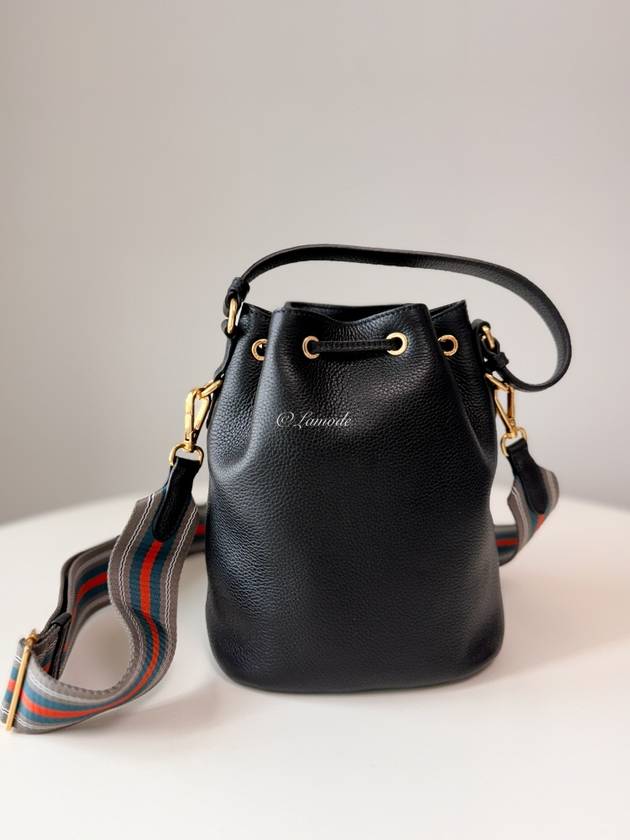 Vitello Phoenix Gold Plated Logo Leather Bucket Bag Black - PRADA - BALAAN 5