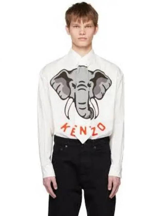 Elephant Casual Cotton Long Sleeve Shirt White - KENZO - BALAAN 2