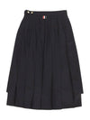 Super 120S Twill Below Knee Pleated Skirt Navy - THOM BROWNE - BALAAN 3