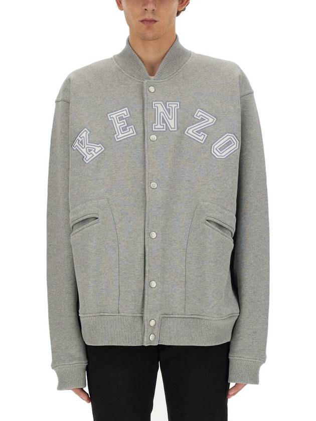 Academy Embroidered Logo Cotton Bomber Jacket Grey - KENZO - BALAAN 2