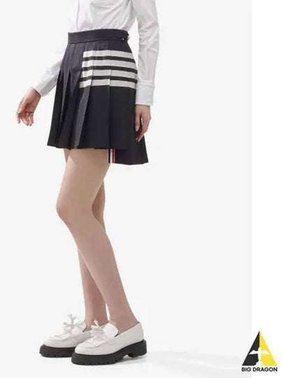 4 Bar Plain Weave Mini Pleated Skirt Navy - THOM BROWNE - BALAAN 2