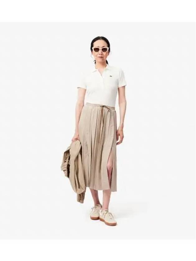 Women s Flannel Long Pleated Skirt Beige - LACOSTE - BALAAN 1