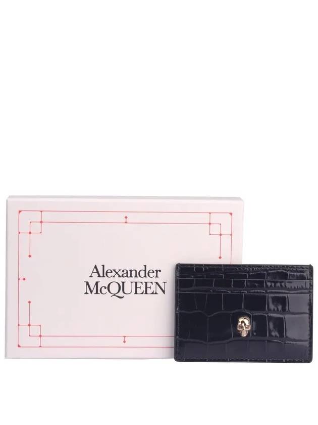 Skull Crocodile Leather Card Wallet Black - ALEXANDER MCQUEEN - BALAAN 4