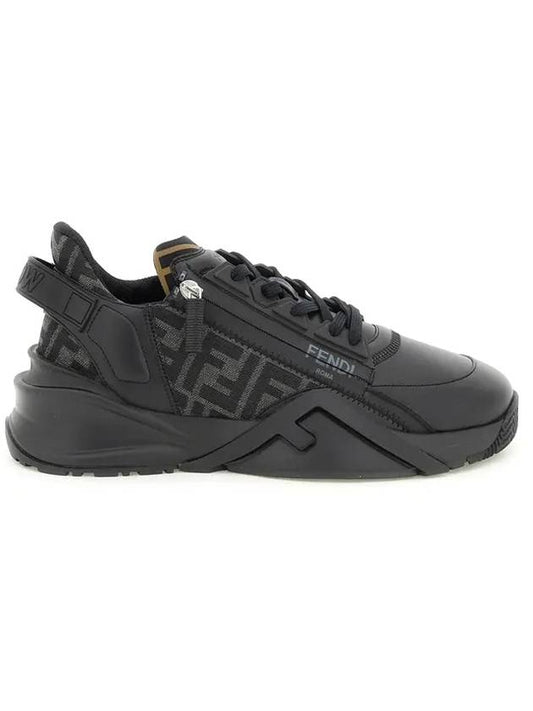 Flow FF Jacquard Leather Running Low Top Sneakers Black - FENDI - BALAAN 1