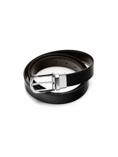 Round Buckle Reversible Leather Belt Black Brown - MONTBLANC - BALAAN 2