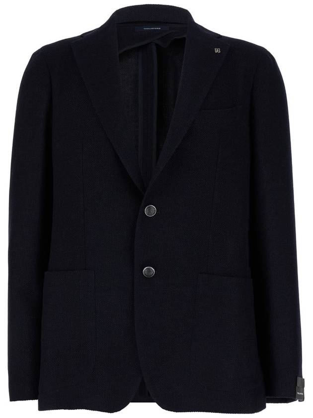 Blue Single-Breasted Jacket With Logo Pin In Silk And Wool Man - TAGLIATORE - BALAAN 1