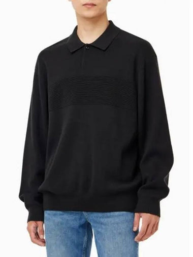 JEANS Men s Rugby Knit Polo Sweater Black J326591BEH - CALVIN KLEIN - BALAAN 1