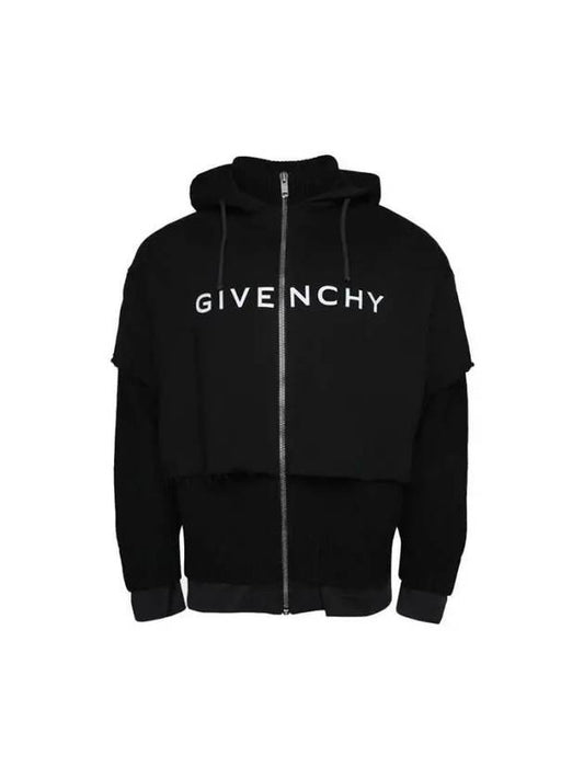 Logo Printing Layered Zip Up Hoodie Black - GIVENCHY - BALAAN 2