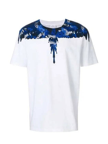 Camo Blue Wings Short Sleeve T-Shirt White - MARCELO BURLON - BALAAN.