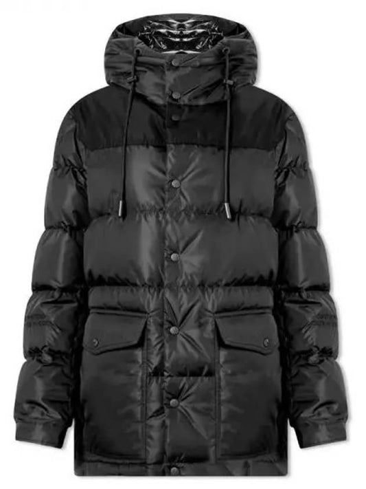 ERQUY arm logo patch Born to the Protect embroidery semi long down hooded jacket black women s padding 233537 - MONCLER - BALAAN 1