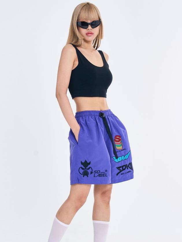 Salon de Key Unisex Concept Logo Embroidered Nylon Peach Shorts Orient Blue Purple SDKIIISD240514SH001 - SALONDEKII SDLABEL - BALAAN 7