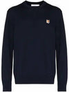 Fox Head Patch Regular Round Neck Pullover Knit Top Navy - MAISON KITSUNE - BALAAN 2