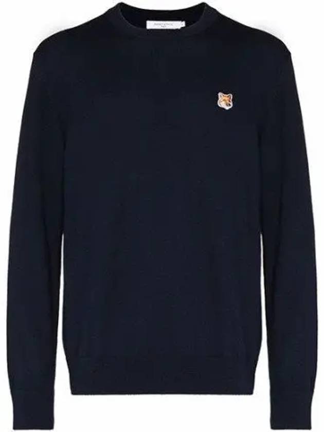 Fox Head Patch Regular Round Neck Pullover Knit Top Navy - MAISON KITSUNE - BALAAN 2