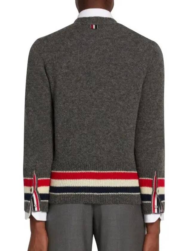 Men's Jersey Stitch Shetland Stripe Classic V-Neck Cardigan Grey - THOM BROWNE - BALAAN 5