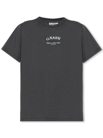 Ganni T-shirt With Logo, Women's, Grey - GANNI - BALAAN 1