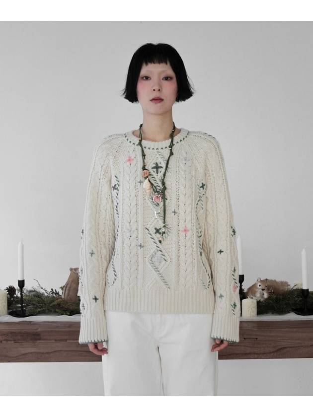 Vintage Cable Flower Stitch Knit Top Ivory - RUBATI - BALAAN 8