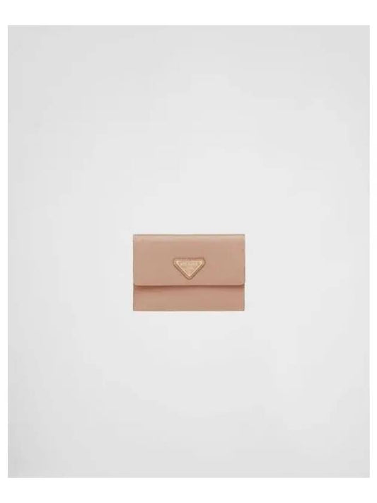 triangle logo leather card wallet pink - PRADA - BALAAN.
