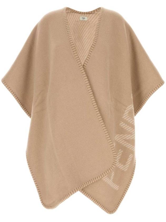 Logo Wool Cashmere Cape Beige - FENDI - BALAAN 2