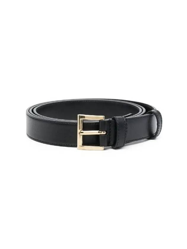 Women's Gold Triangle Logo Leather Belt Black - PRADA - BALAAN 2