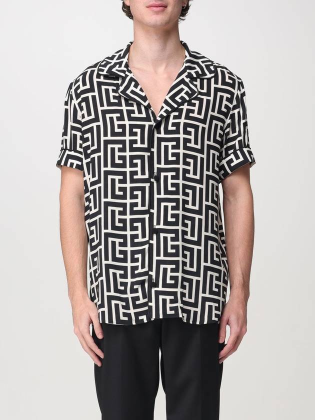 Monogram Print Short Sleeve Shirt Black - BALMAIN - BALAAN 2