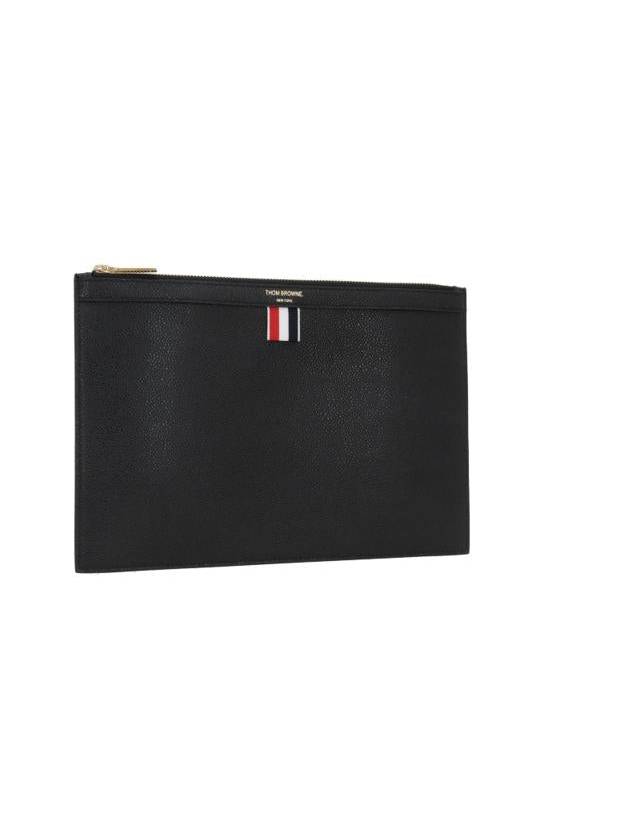 Pebble Grain Three Stripes Zipper Small Clutch Bag Black - THOM BROWNE - BALAAN 3