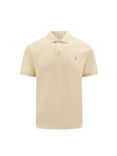 Men's Cassandre Cotton Polo Shirt Beige - SAINT LAURENT - BALAAN 1