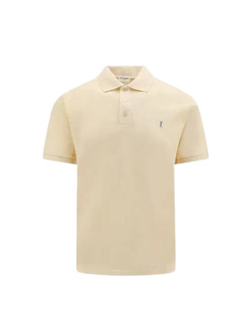 Men's Cassandre Cotton Polo Shirt Beige - SAINT LAURENT - BALAAN 1