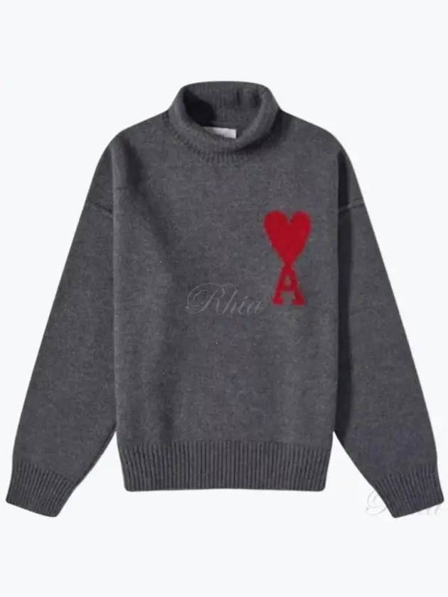 Intarsia Heart Logo Turtleneck Grey - AMI - BALAAN 2