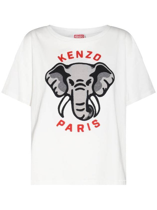 Elephant Cotton Short Sleeve T-Shirt White - KENZO - BALAAN 1