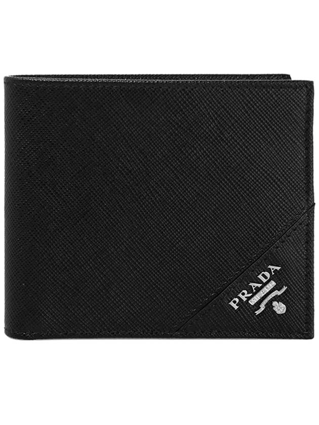 Saffiano Leather Half Wallet Black - PRADA - BALAAN 3