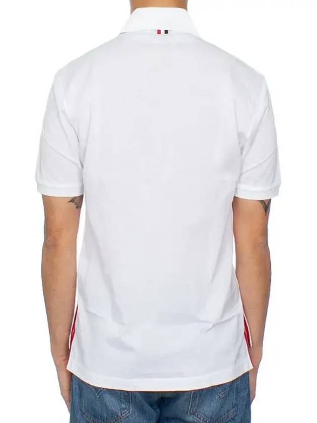 Men's Three Stripes Pocket Mercerized Short Sleeve Polo Shirt White - THOM BROWNE - BALAAN 4