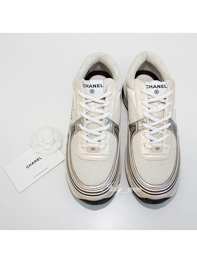 Fabric Laminated Low Top Sneakers Ivory White Gold - CHANEL - BALAAN 3