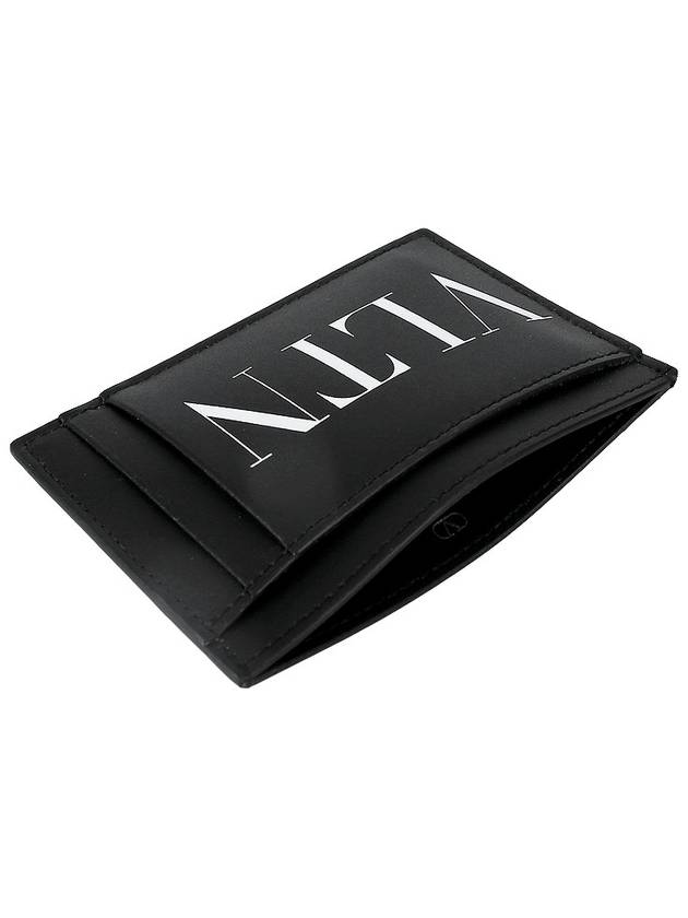 Men's VLTN Logo Calf Leather Half Wallet Black - VALENTINO - BALAAN 7